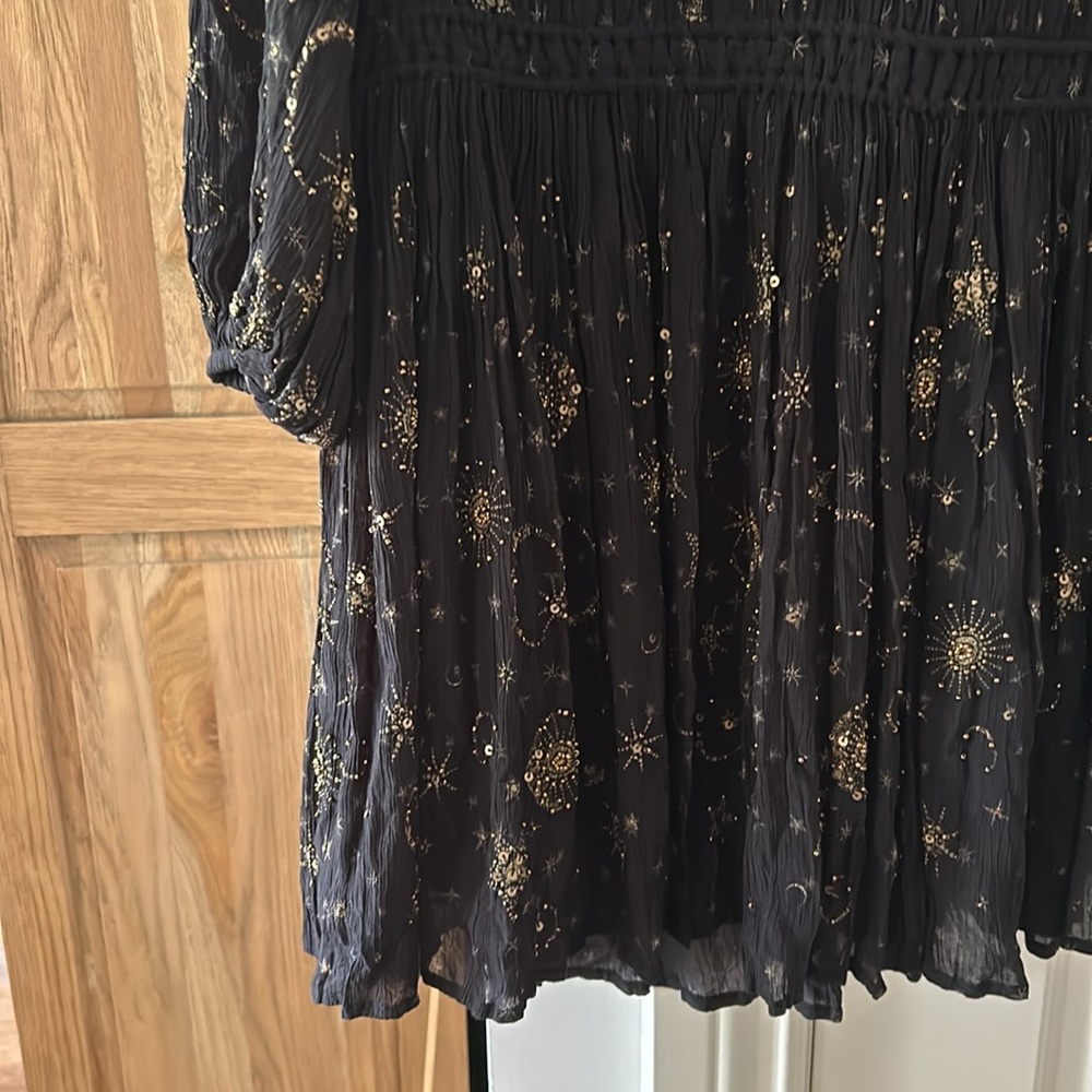 All Saints Black and Gold Smocked A-Line Dress - Picture 6 of 15